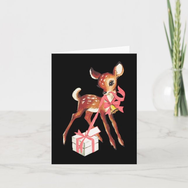 Retro vintage reindeer pink christmas ba card (Front)