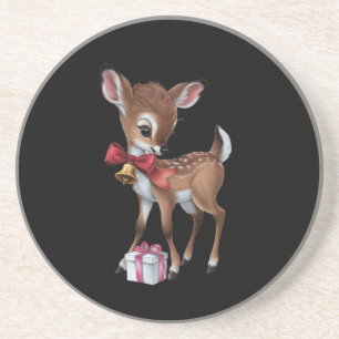 Retro Vintage Reindeer Pink Christmas Baby Deer Coaster