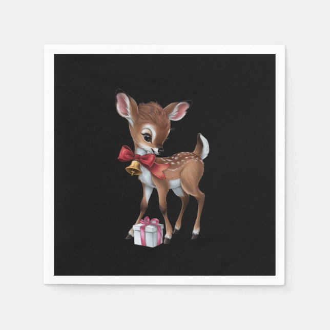 Retro Vintage Reindeer Pink Christmas Baby Deer Napkins (Front)