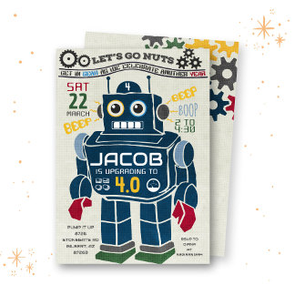Retro Vintage Robot Birthday Invitation