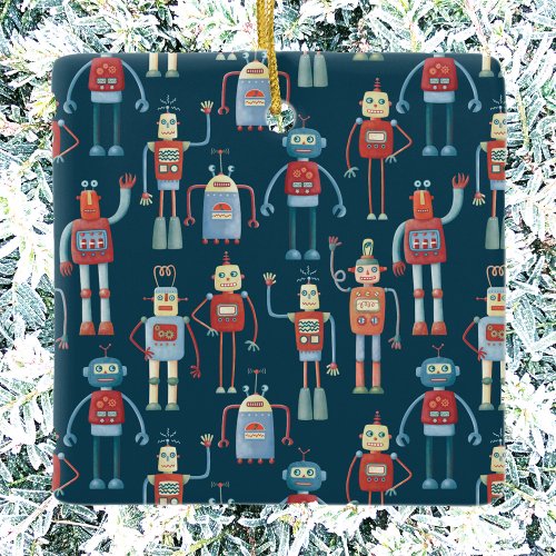 Retro Vintage Robots Ceramic Ornament