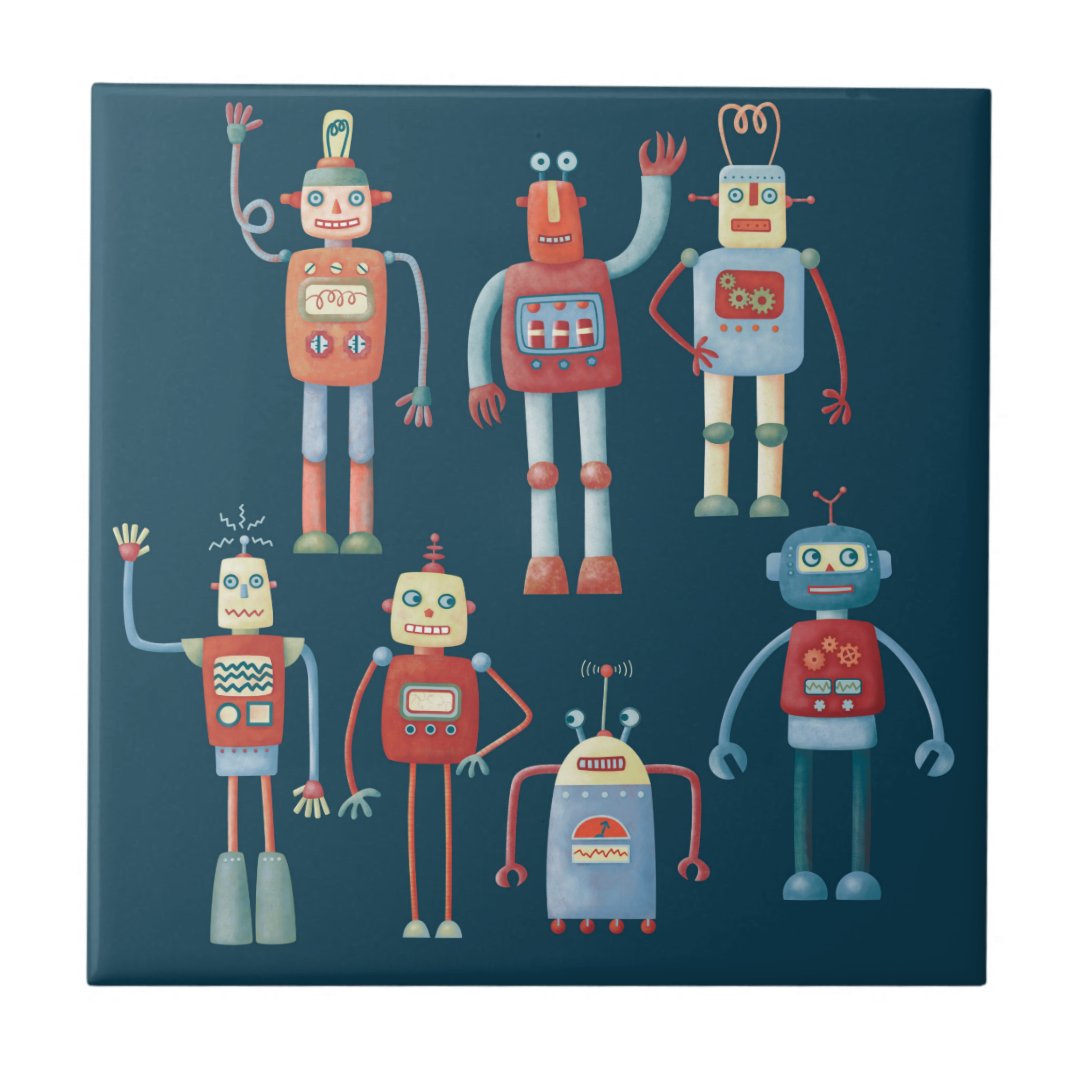 Retro Vintage Robots Ceramic Tile | Zazzle