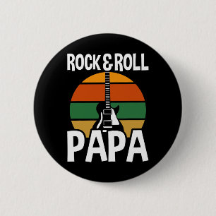 Retro Vintage Rock And Roll Papa Guitar Fathers Da Button