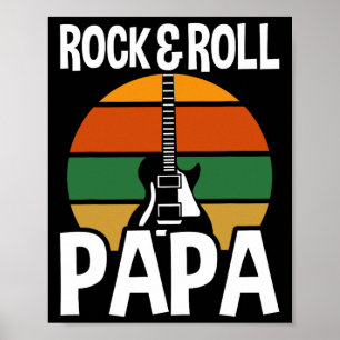 Retro Vintage Rock And Roll Papa Guitar Fathers Da Poster