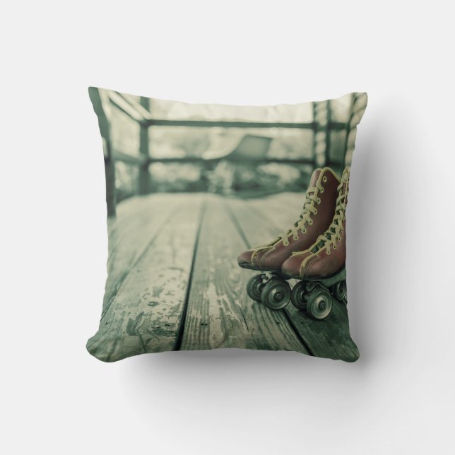Retro Vintage Roller Skates Throw Pillow (Front)