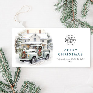 Retro Vintage Sage Farm Truck Christmas Corporate Holiday Card