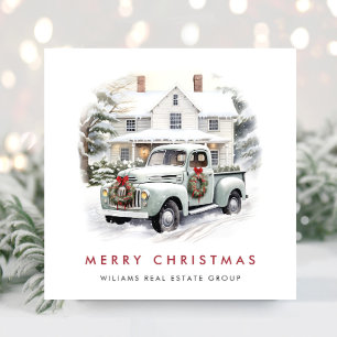 Retro Vintage Sage Farm Truck Christmas Corporate Holiday Card
