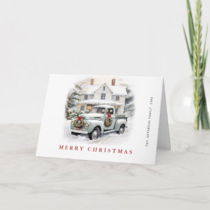 Retro Vintage Sage Farm Truck Christmas Holiday Card