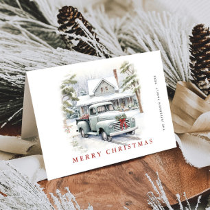 Retro Vintage Sage Farm Truck Christmas Holiday Card