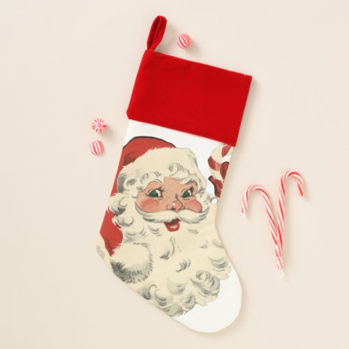 Retro Vintage Santa And Candy Cane Cute Chic Christmas Stocking