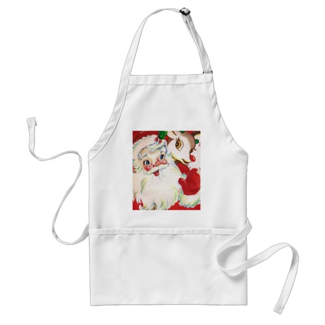 Retro Vintage Santa and reindeer Christmas apron (Front)