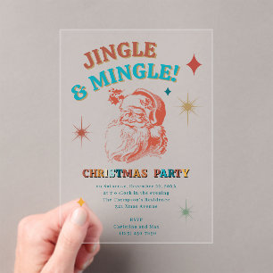 Retro Vintage Santa Christmas Party Jingle Mingle Acrylic Invitations
