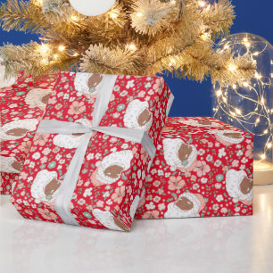 Retro Vintage Santa Claus Christmas Floral Wrapping Paper
