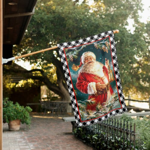 Retro Vintage Santa Claus Christmas Wreath Holiday House Flag