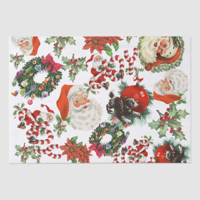 Retro Vintage Santa Claus Holiday Gift Tissue Paper (Front)