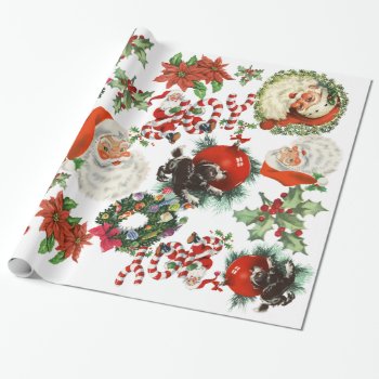 Retro Vintage Santa Claus Holiday Wrapping Paper by UniqueChristmasGifts at Zazzle