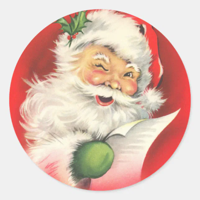 Santa Retro Rounds Retro Vintage Santa Claus large Classic Round Sticker | Zazzle
