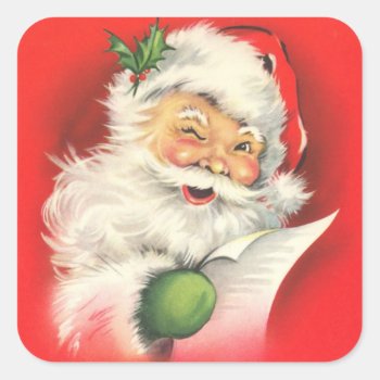 Retro Vintage Santa Claus Large Square Sticker by vintagecreations at Zazzle