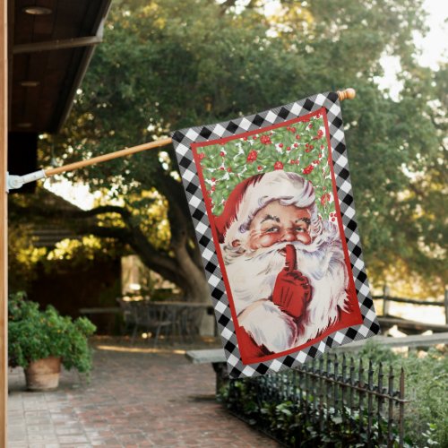 Retro Vintage Santa Claus Merry Christmas Holiday House Flag