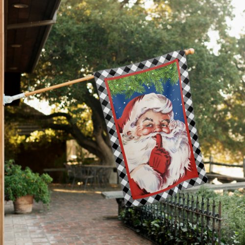 Retro Vintage Santa Claus Merry Christmas Holiday House Flag
