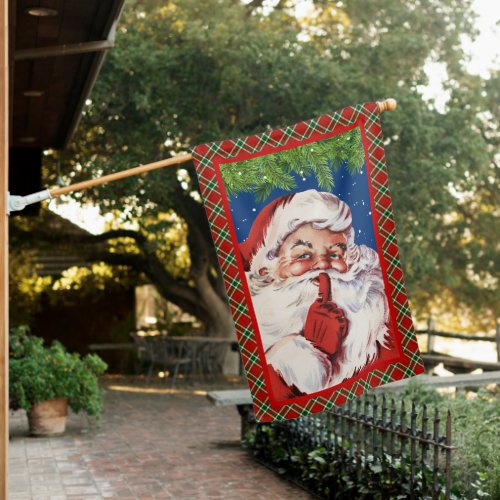 Retro Vintage Santa Claus Merry Christmas Holiday House Flag