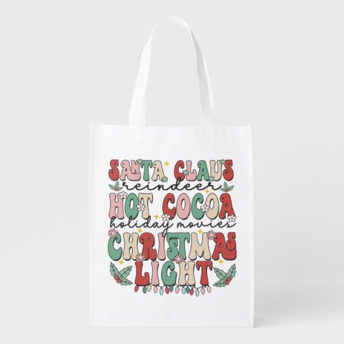 Retro Vintage Santa Claus Reindeer Festive Grocery Bag