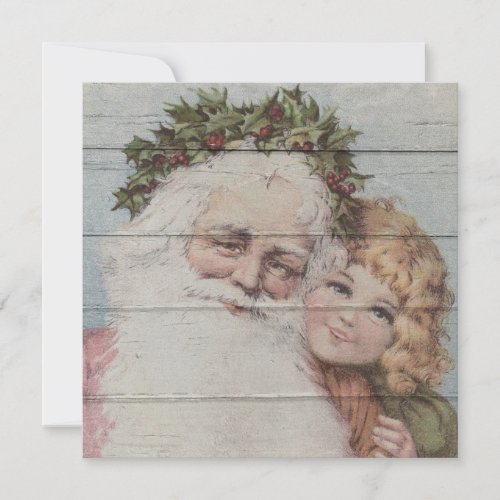 Retro  Vintage Santa Claus With Child Holiday Card
