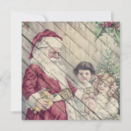 Retro  Vintage Santa Claus With Children Holiday Card