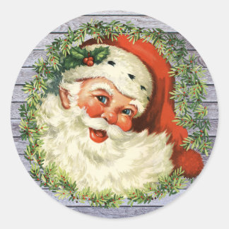 Retro Vintage Santa Clause Christmas Round Classic Round Sticker