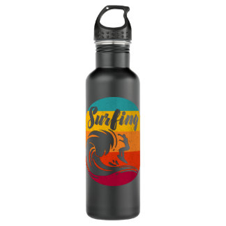 Retro Vintage Santa Cruz Bear Surfing Summer Beach Stainless Steel Water Bottle