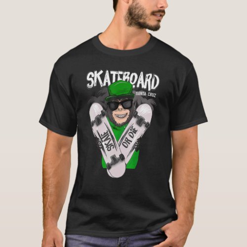 Retro Vintage Santa Cruz California Monkey Skatebo T_Shirt