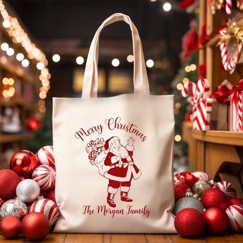 Retro Vintage Santa Custom Merry Christmas Tote Bag