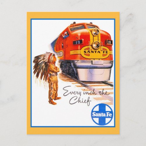 Retro vintage Santa Fe Chief Train ad Postcard