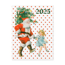 Retro Vintage Santa & Girl Christmas