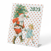 Retro Vintage Santa & Girl Christmas