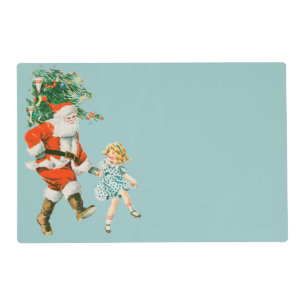 Retro Vintage Santa & Girl Christmas Placemat