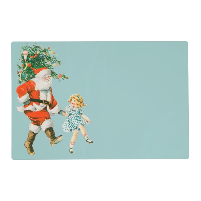 Retro Vintage Santa & Girl Christmas Placemat (Front)