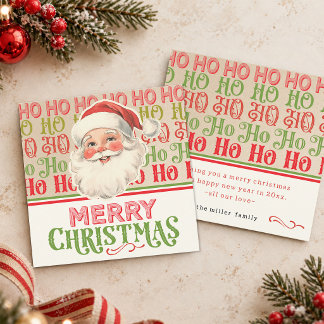 Retro Vintage Santa HO HO HO Merry Christmas Card