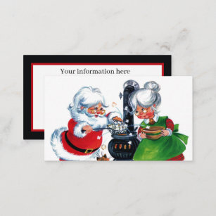 retro vintage Santa Mrs. Claus add information Business Card