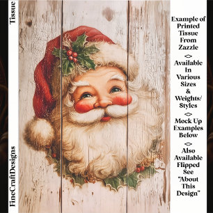 Retro Vintage Santa on Rustic Wood EL1L Decoupage Tissue Paper