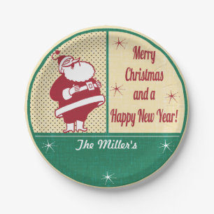 Retro Vintage Santa Paper Plates