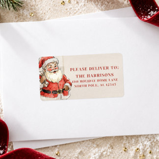 Retro Vintage Santa Personalized Christmas Address Label