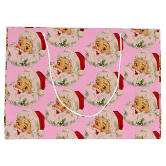 Retro vintage Santa pink Christmas Large Gift Bag