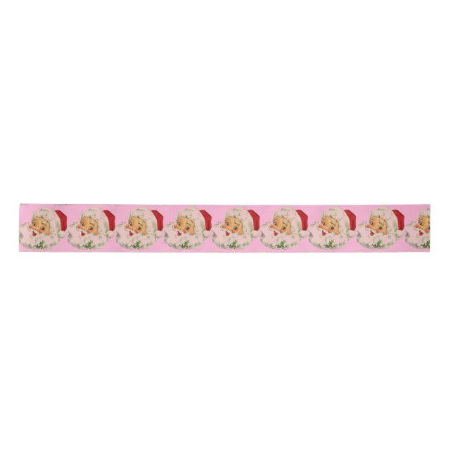Retro vintage Santa pink Christmas  Satin Ribbon (Front)
