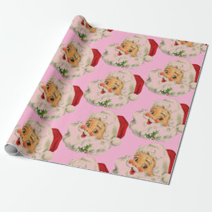Personalized pink vintage Santa Wrapping Paper. Holiday gift wrap sold by  ChaZhan, SKU 38594749