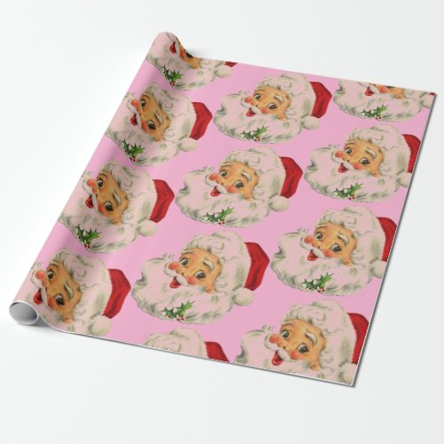 Retro vintage Santa pink Christmas Wrapping Paper
