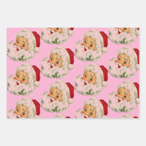 Retro vintage Santa pink Christmas Wrapping Paper Sheets