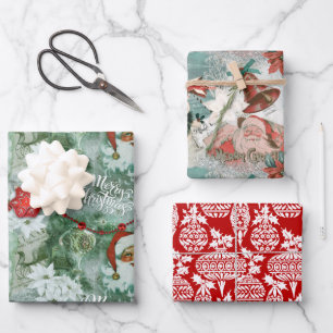 Retro Vintage Santa Vignette Wrapping Paper Sheets