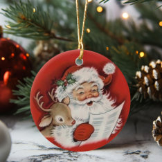 Retro Vintage Santa With Baby Rudolf Christmas Ceramic Ornament at Zazzle