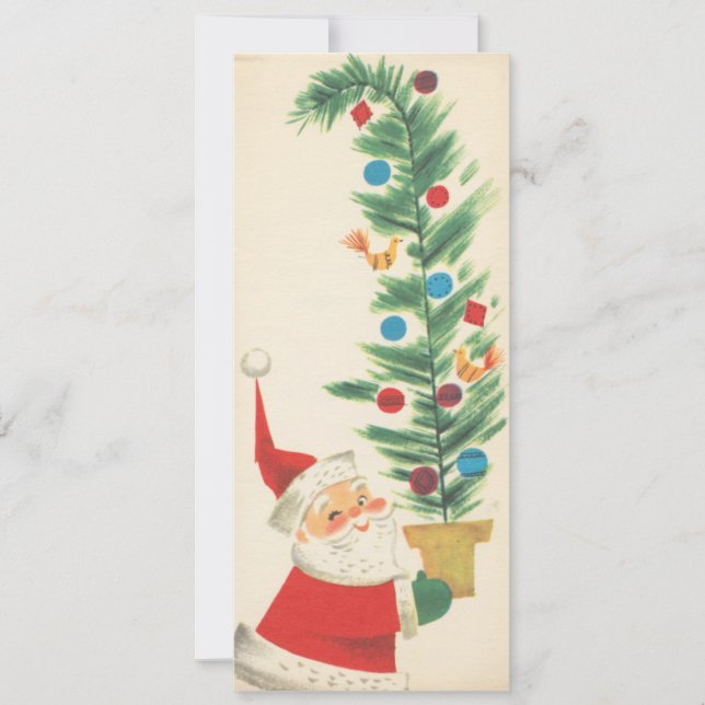 Retro Vintage Santa With Christmas Tree Holiday Card (Front)